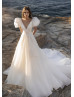 V Neck Ivory Organza Sexy Wedding Dress